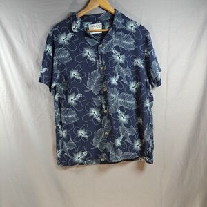 Laguna Men's Hawaiian Camp 100% Rayon Floral Print‎ Button Up Shirt Large Blue